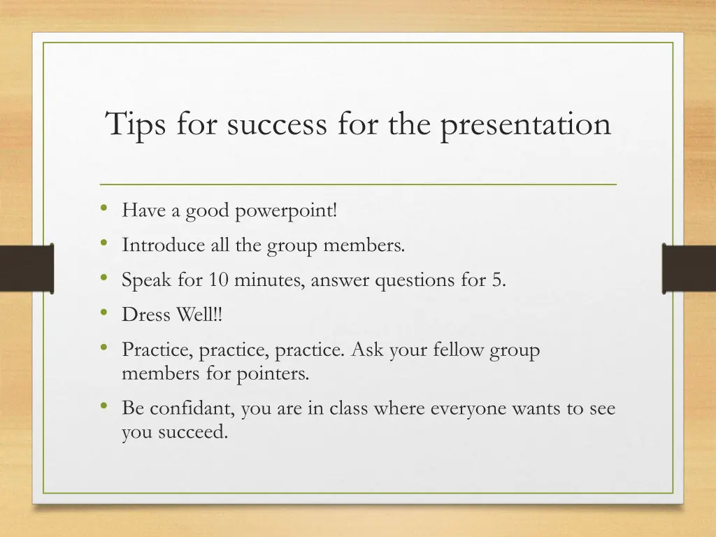 tips for success for the presentation
