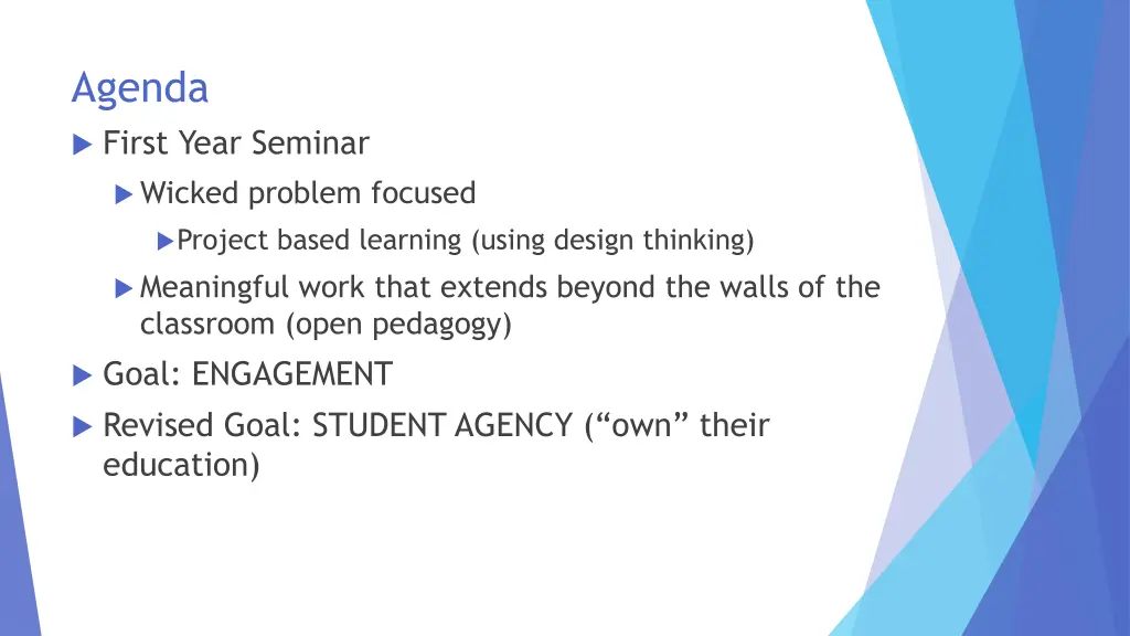 agenda first year seminar