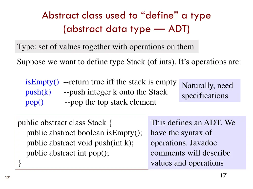 abstract class used to define a type abstract 1