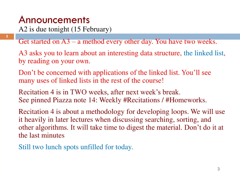 announcements a2 is due tonight 15 february