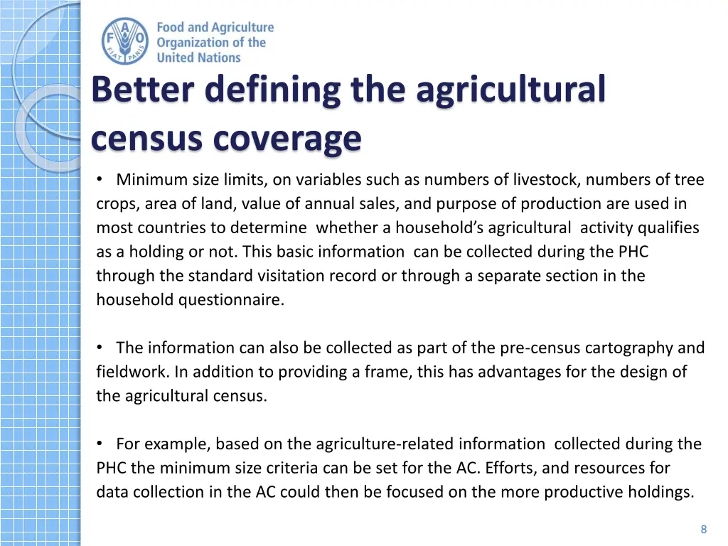 better defining the agricultural census coverage