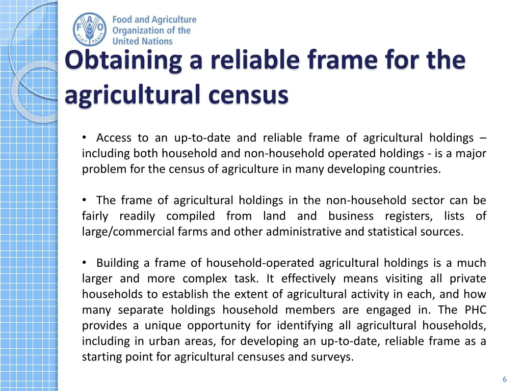 obtaining a reliable frame for the agricultural