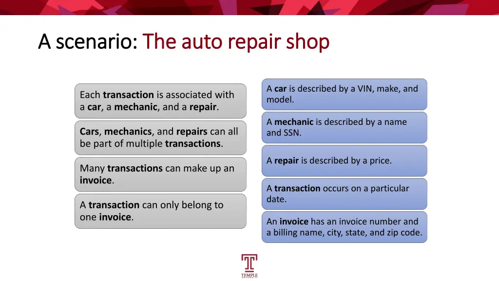 a scenario a scenario the auto repair shop