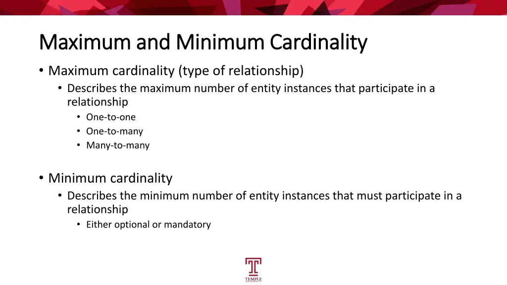 maximum and minimum cardinality maximum