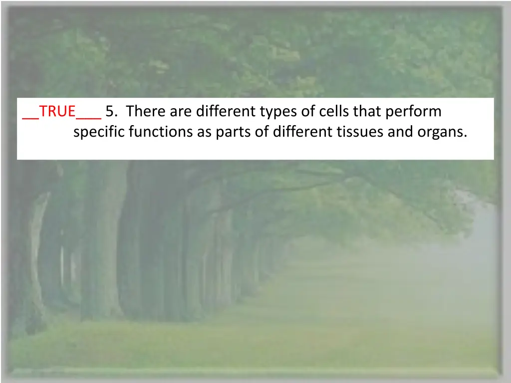 true 5 there are different types of cells that