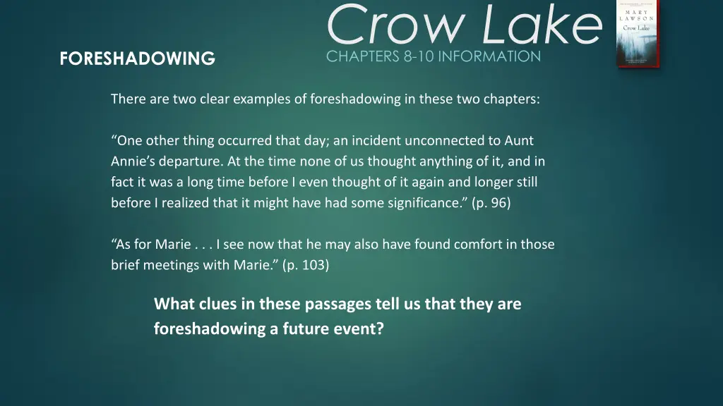 crow lake chapters 8 10 information 5