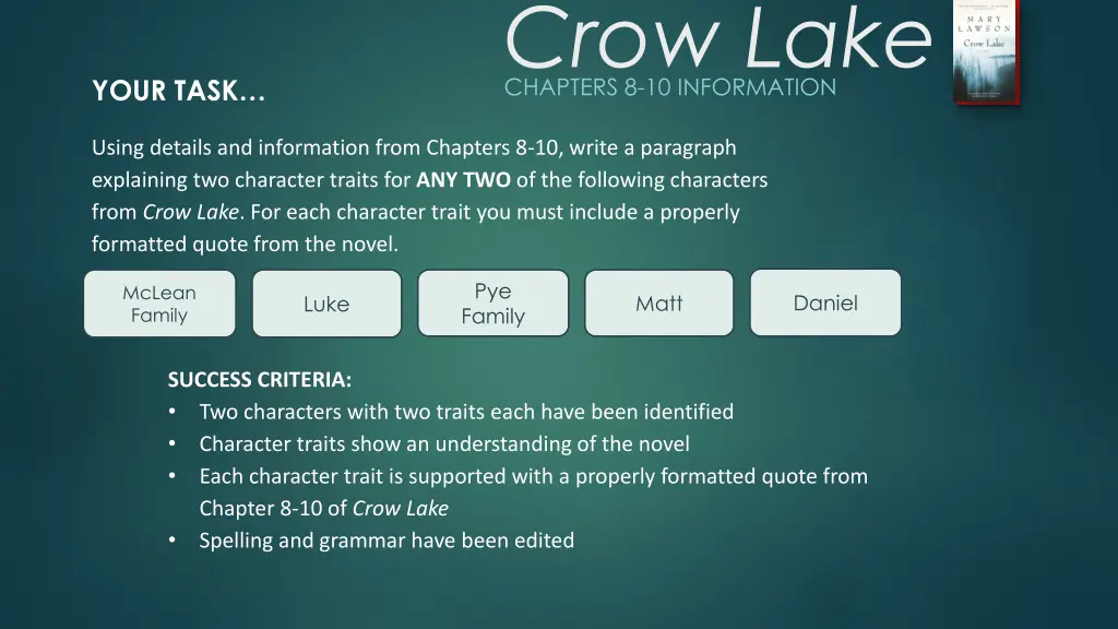crow lake chapters 8 10 information 9