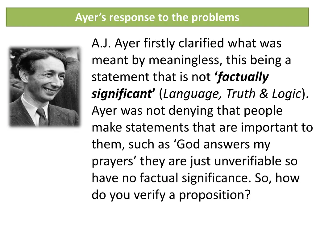 ayer s response to the problems