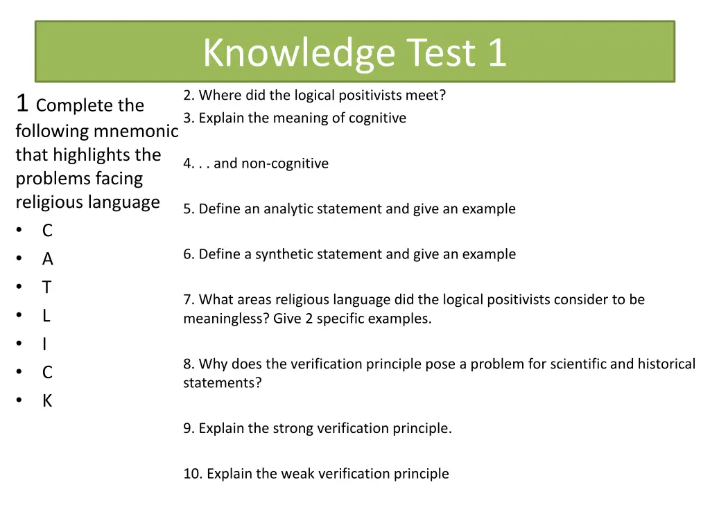 knowledge test 1