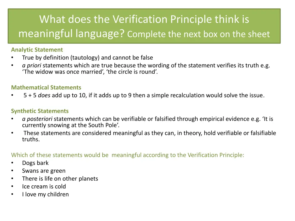 what does the verification principle think