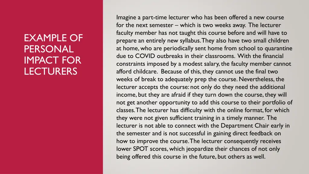 imagine a part time lecturer who has been offered