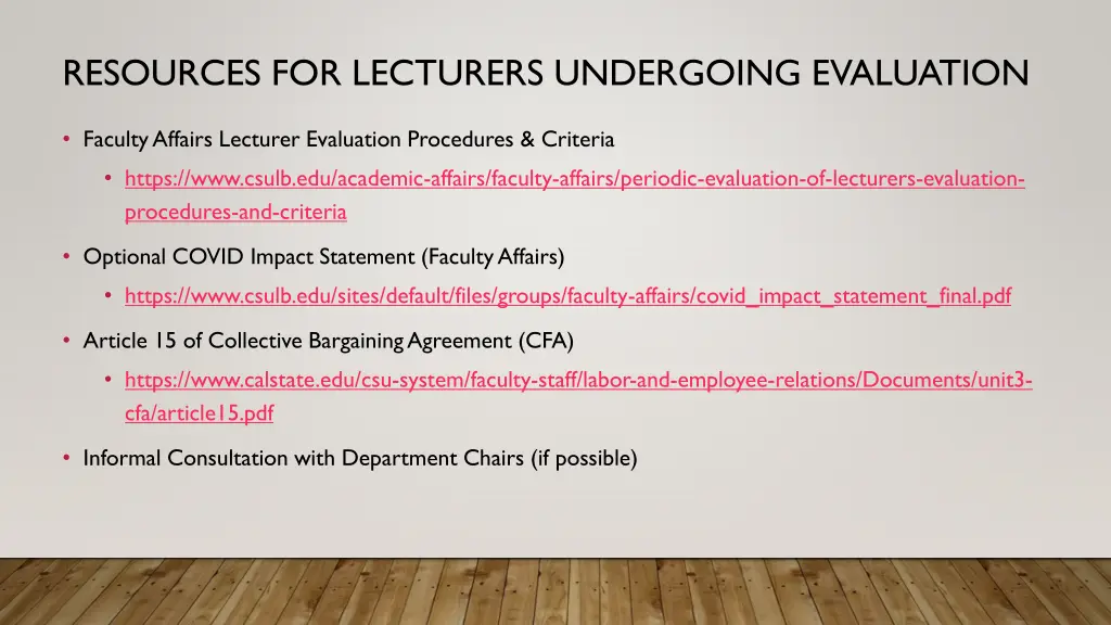 resources for lecturers undergoing evaluation