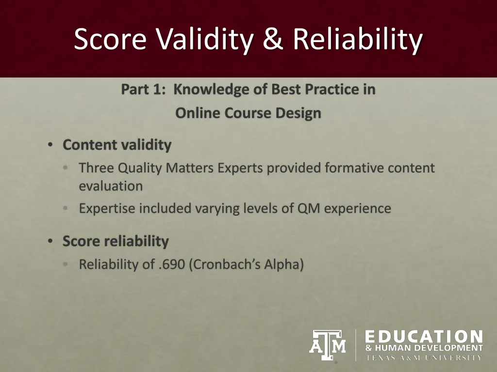 score validity reliability