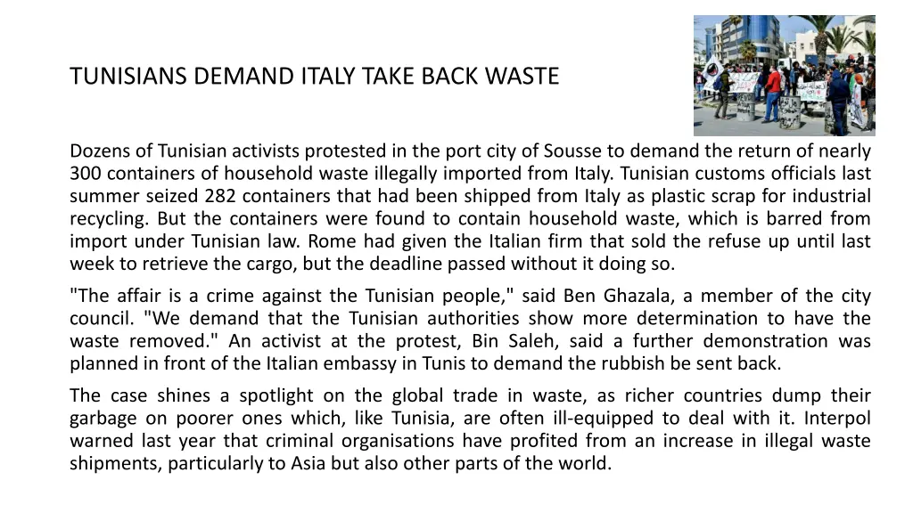 tunisians demand italy take back waste