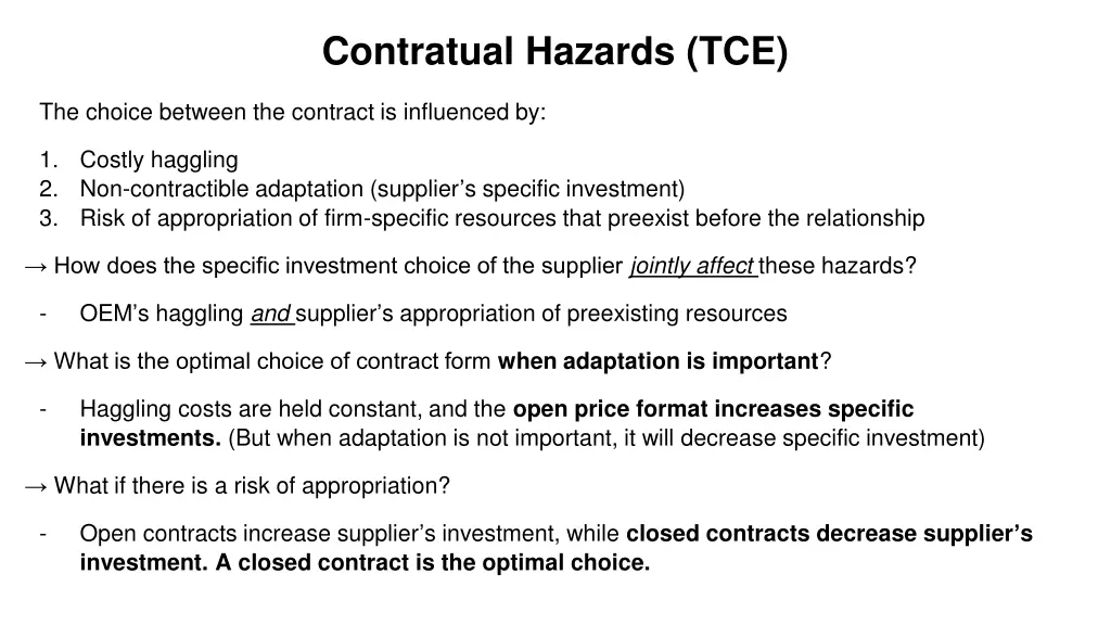 contratual hazards tce