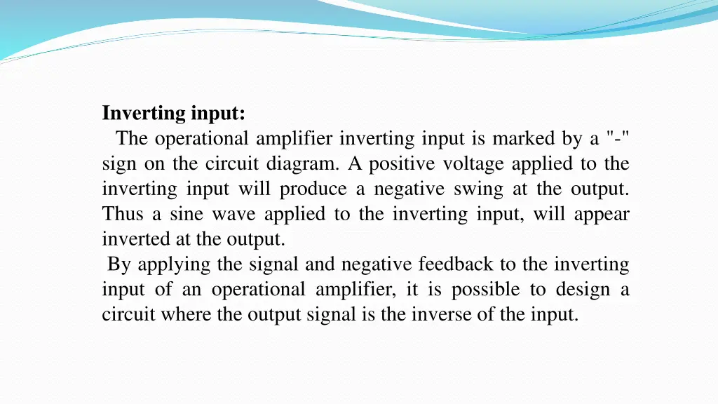 inverting input the operational amplifier