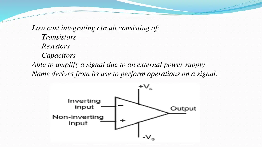 low cost integrating circuit consisting