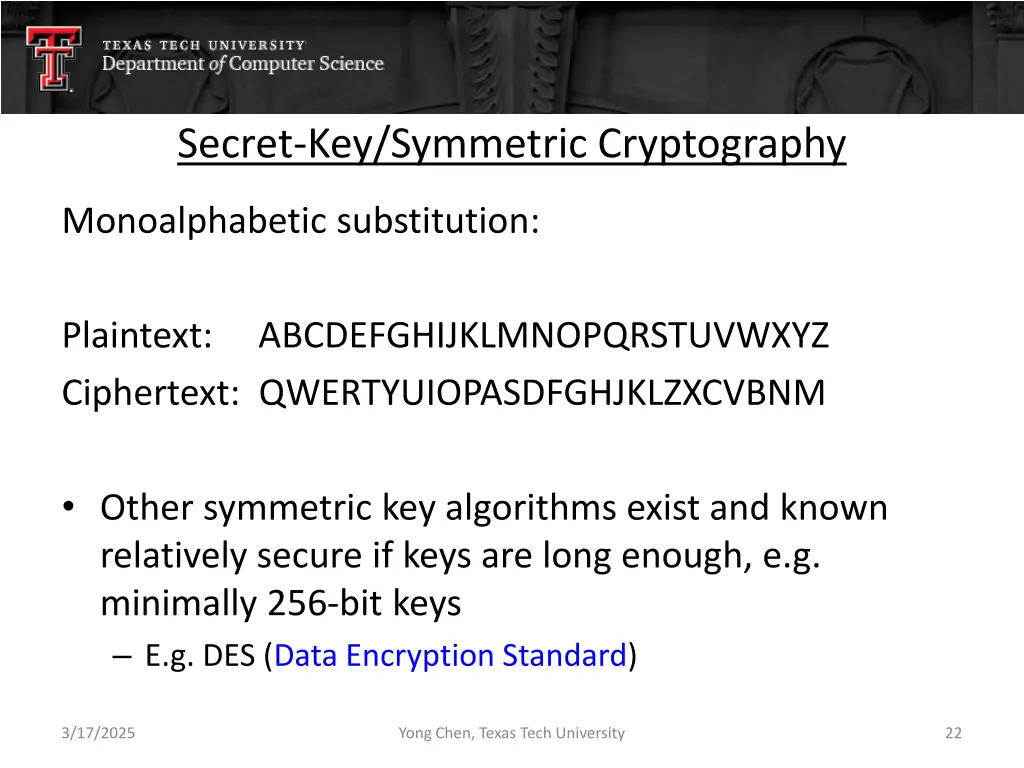secret key symmetric cryptography