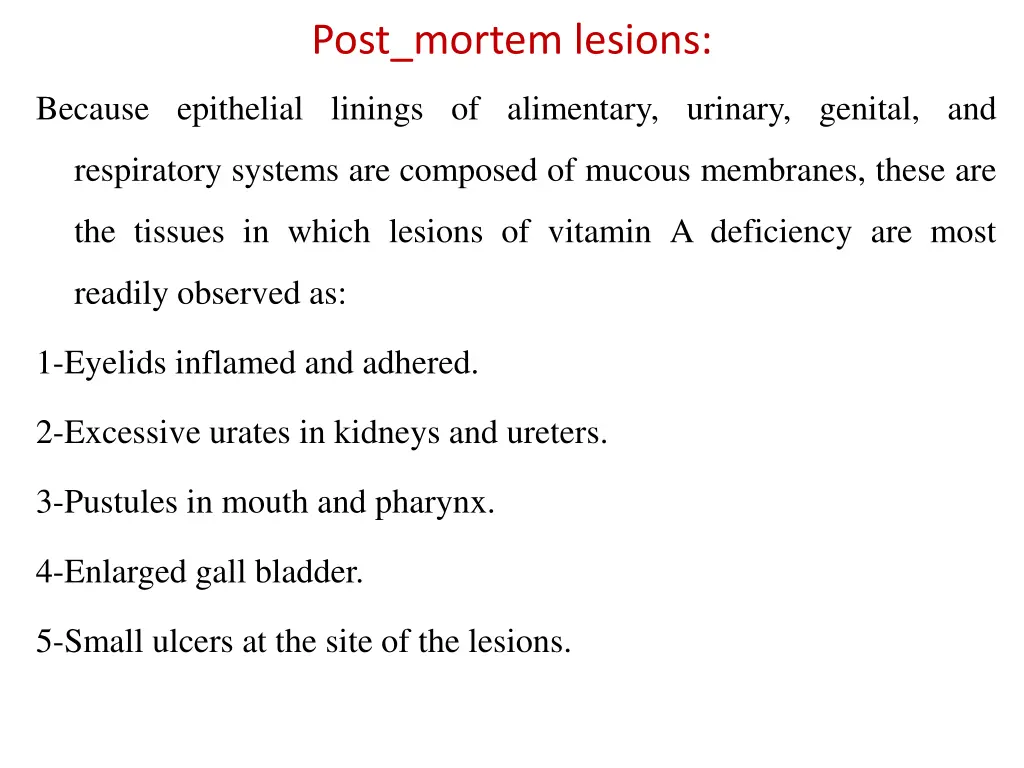 post mortem lesions
