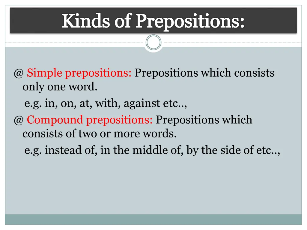 kinds of prepositions