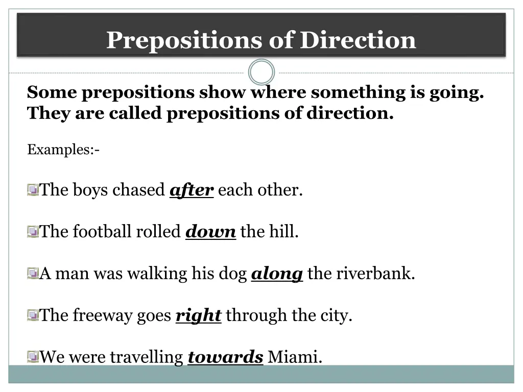 prepositions of direction