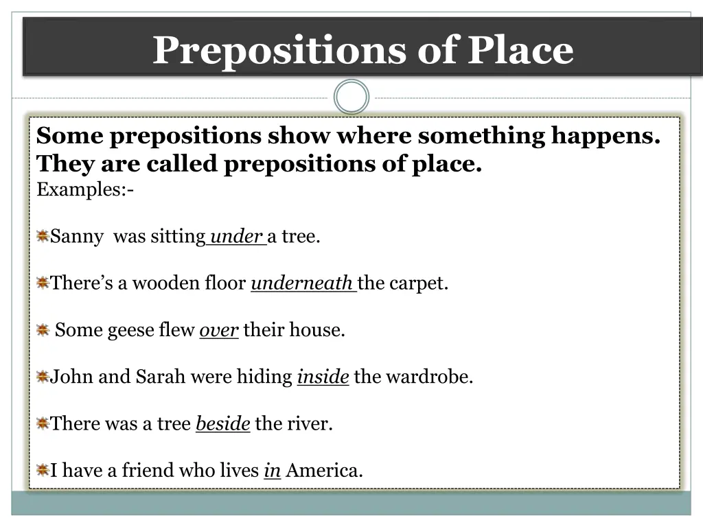 prepositions of place