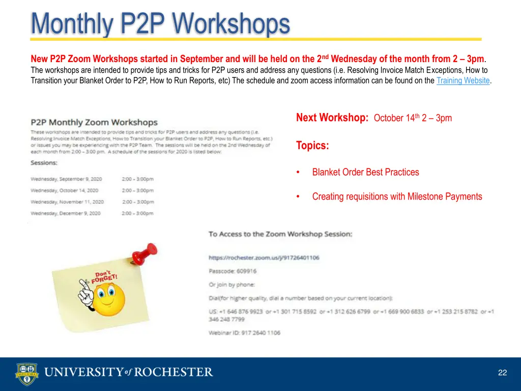 monthly p2p workshops