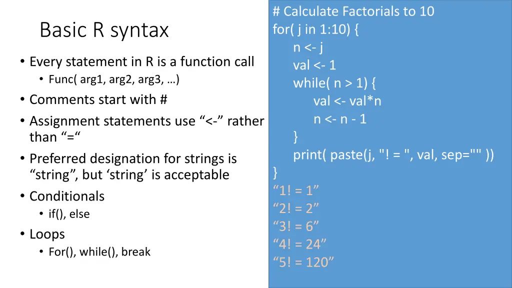 calculate factorials