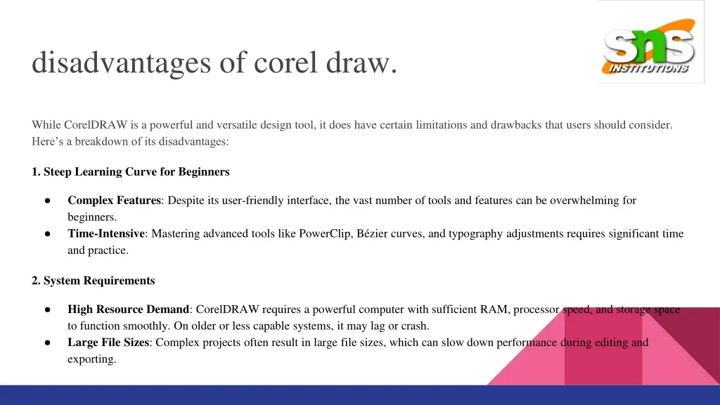 disadvantages of corel draw