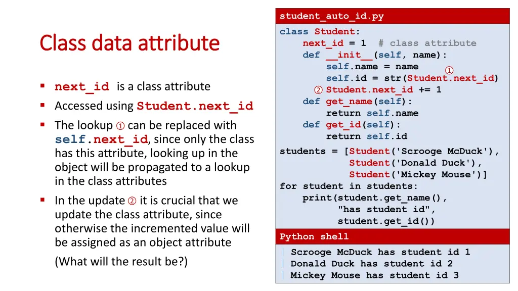 student auto id py class student next id 1 class