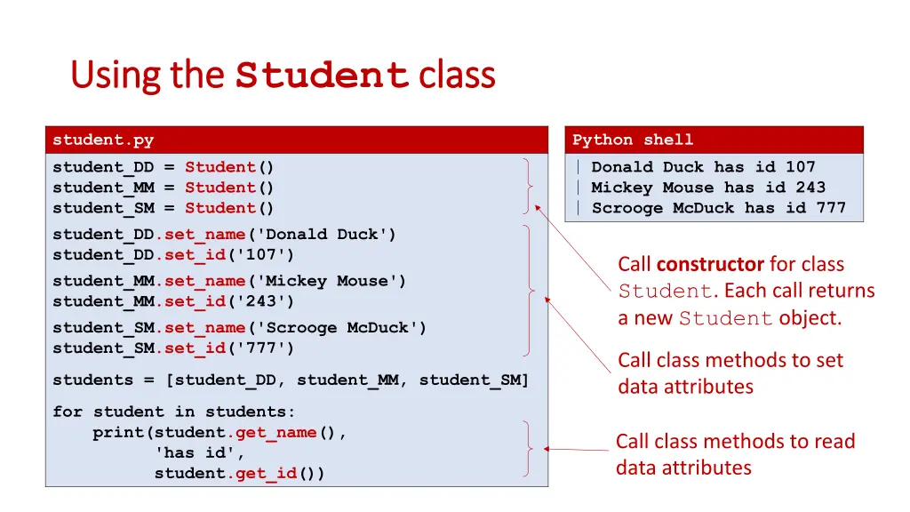 using the using the student class