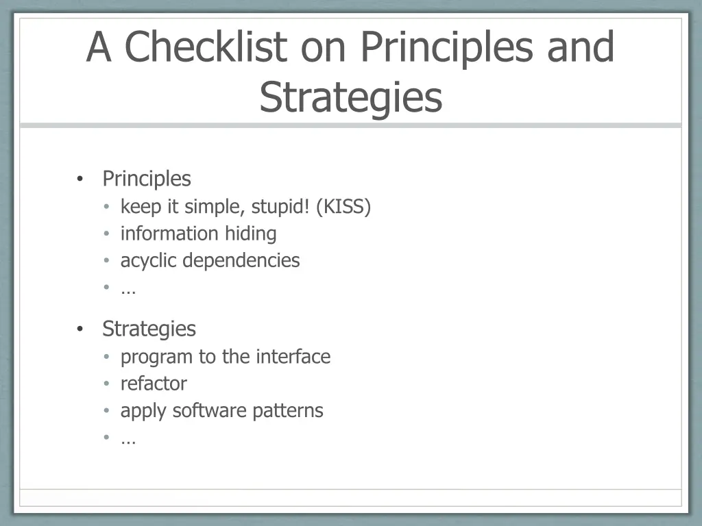 a checklist on principles and strategies