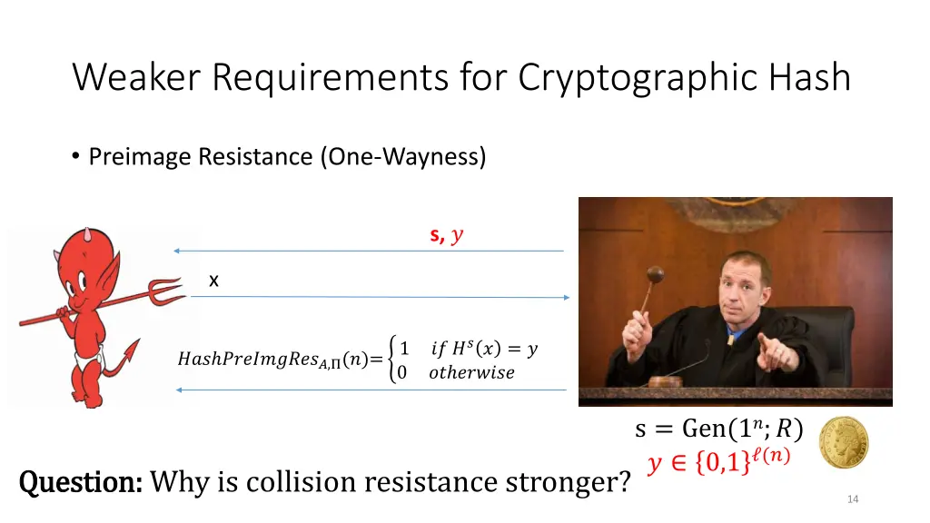 weaker requirements for cryptographic hash 1