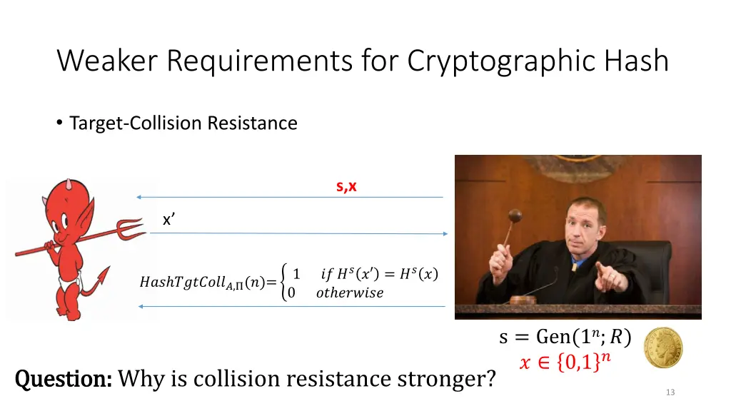 weaker requirements for cryptographic hash