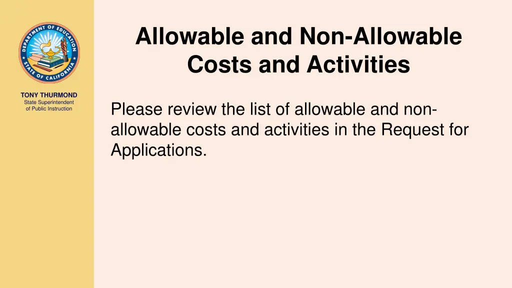 allowable and non allowable costs and activities