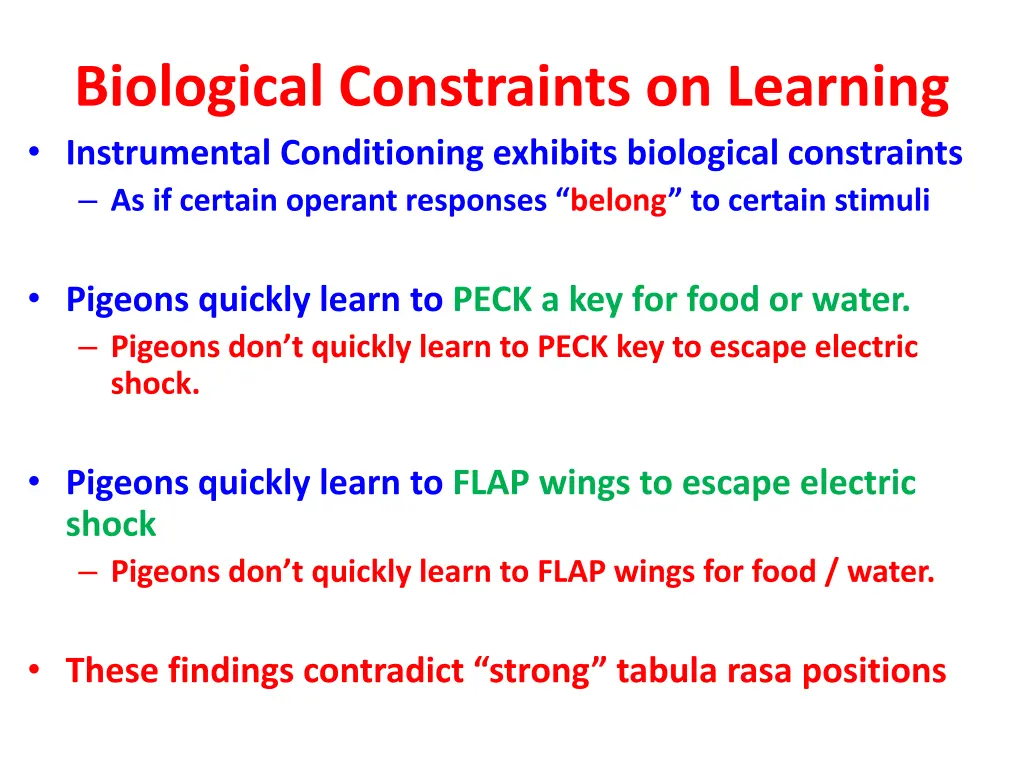 biological constraints on learning instrumental