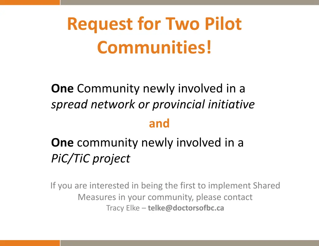 request for two pilot communities