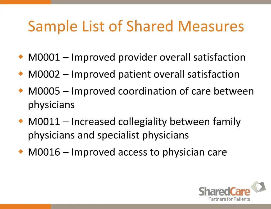 sample list of shared measures