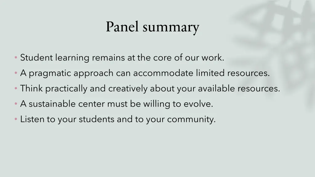 panel summary