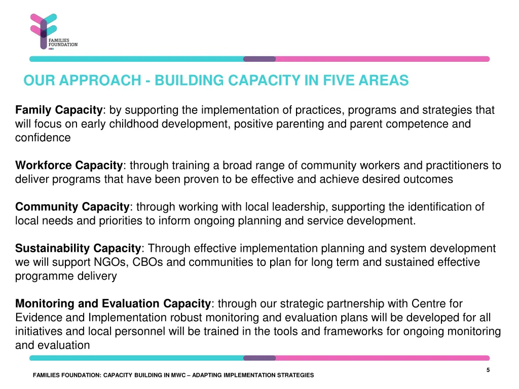 our approach building capacity in five areas