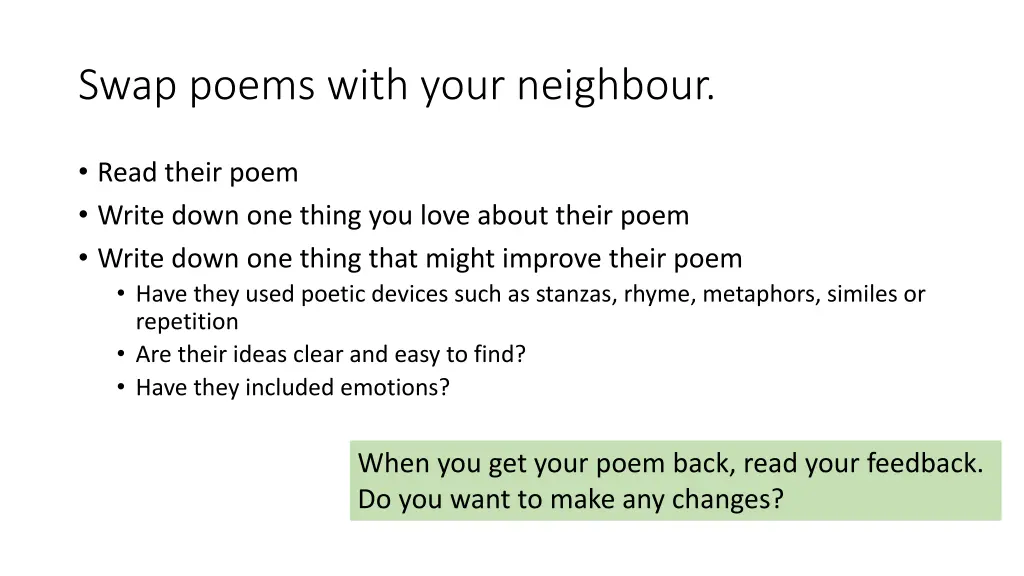 swap poems with your neighbour