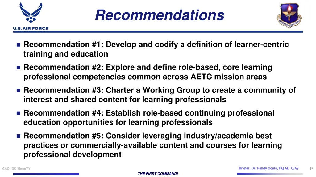 recommendations 1