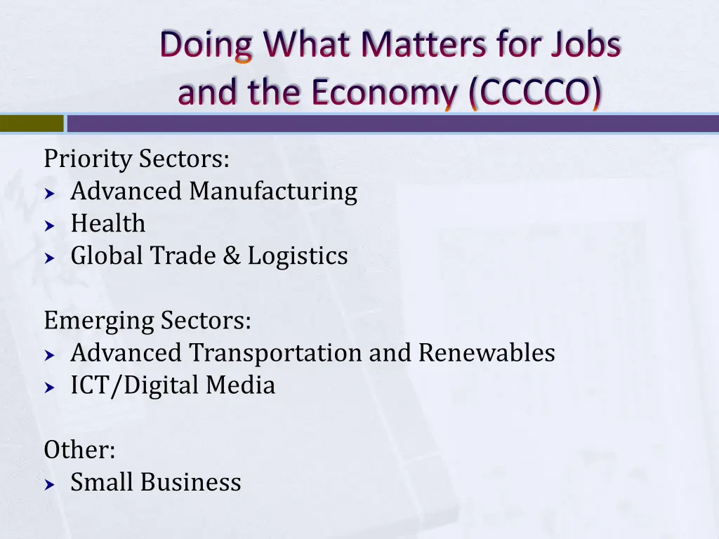 doing what matters for jobs and the economy cccco 1