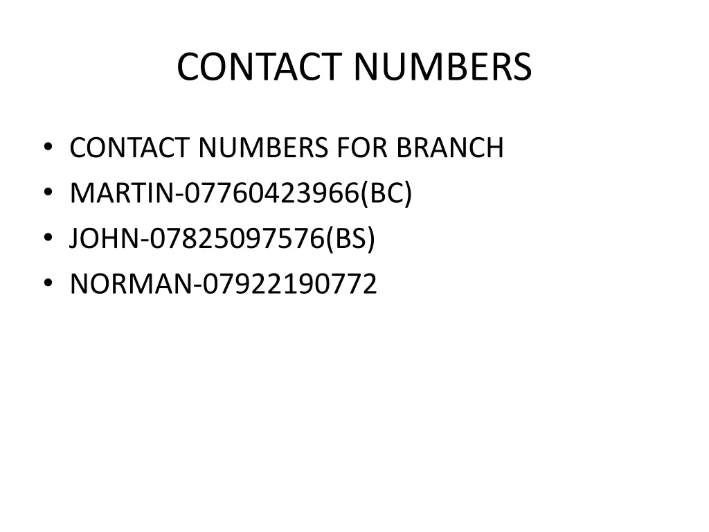 contact numbers