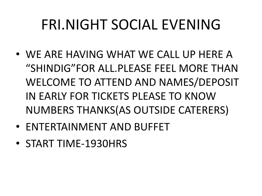 fri night social evening
