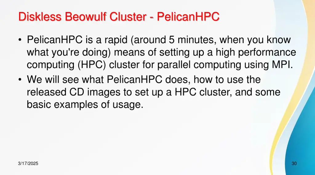 diskless beowulf cluster pelicanhpc