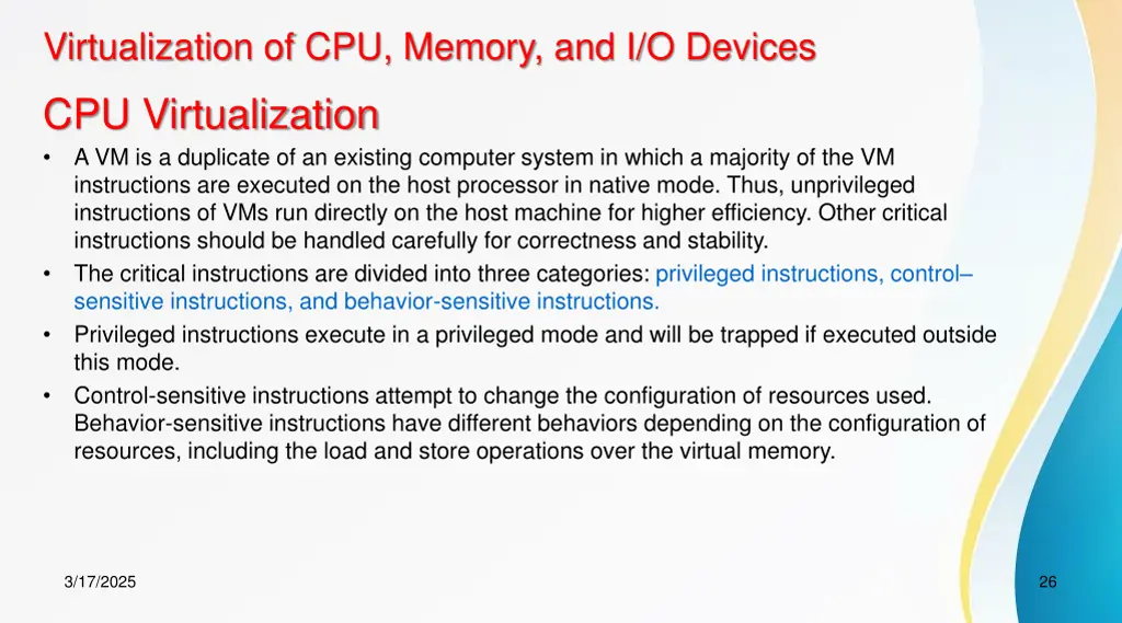virtualization of cpu memory and i o devices