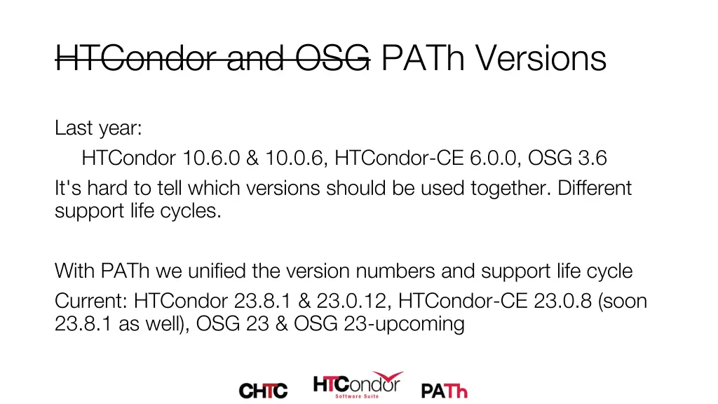 htcondor and osg path versions