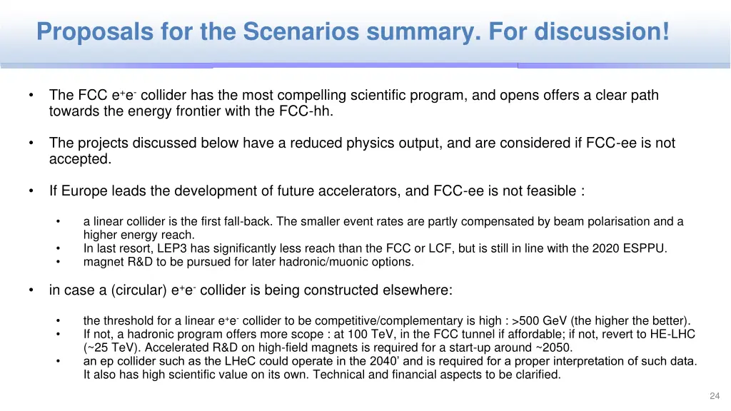 proposals for the scenarios summary for discussion