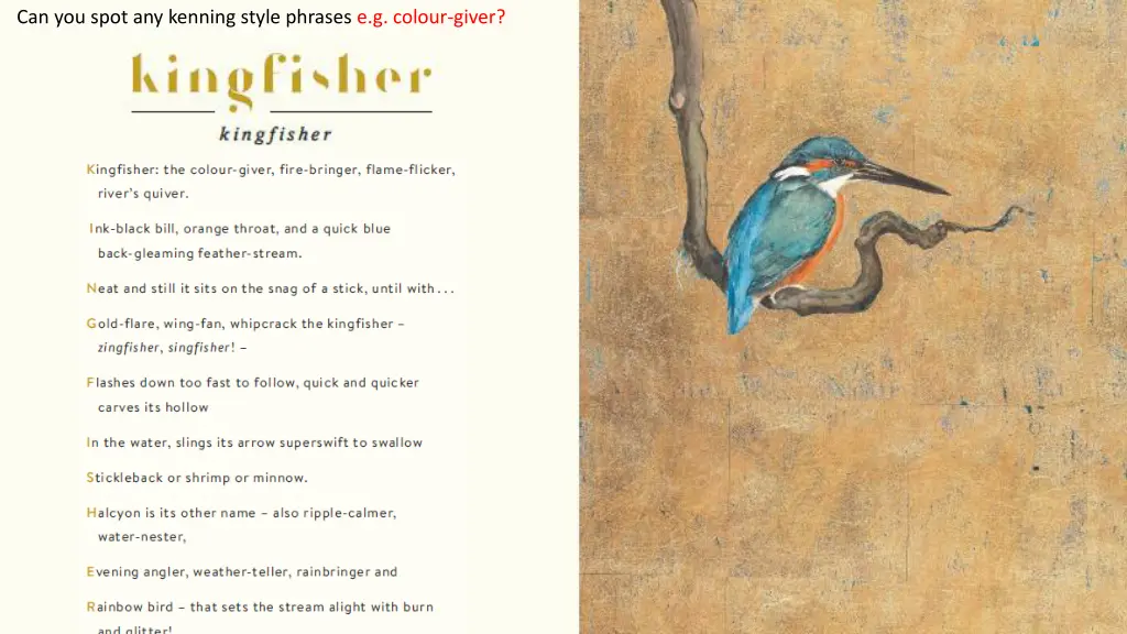 can you spot any kenning style phrases e g colour